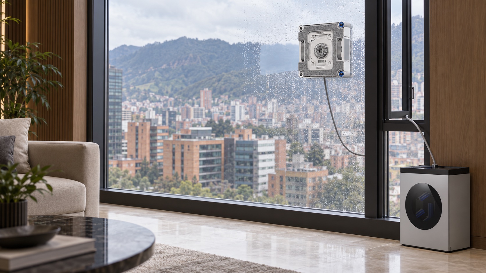 Operaria Qinli en un hogar con ventanales amplios